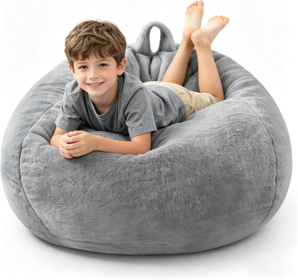 Grey Faux Fur Kids Bean Chair
