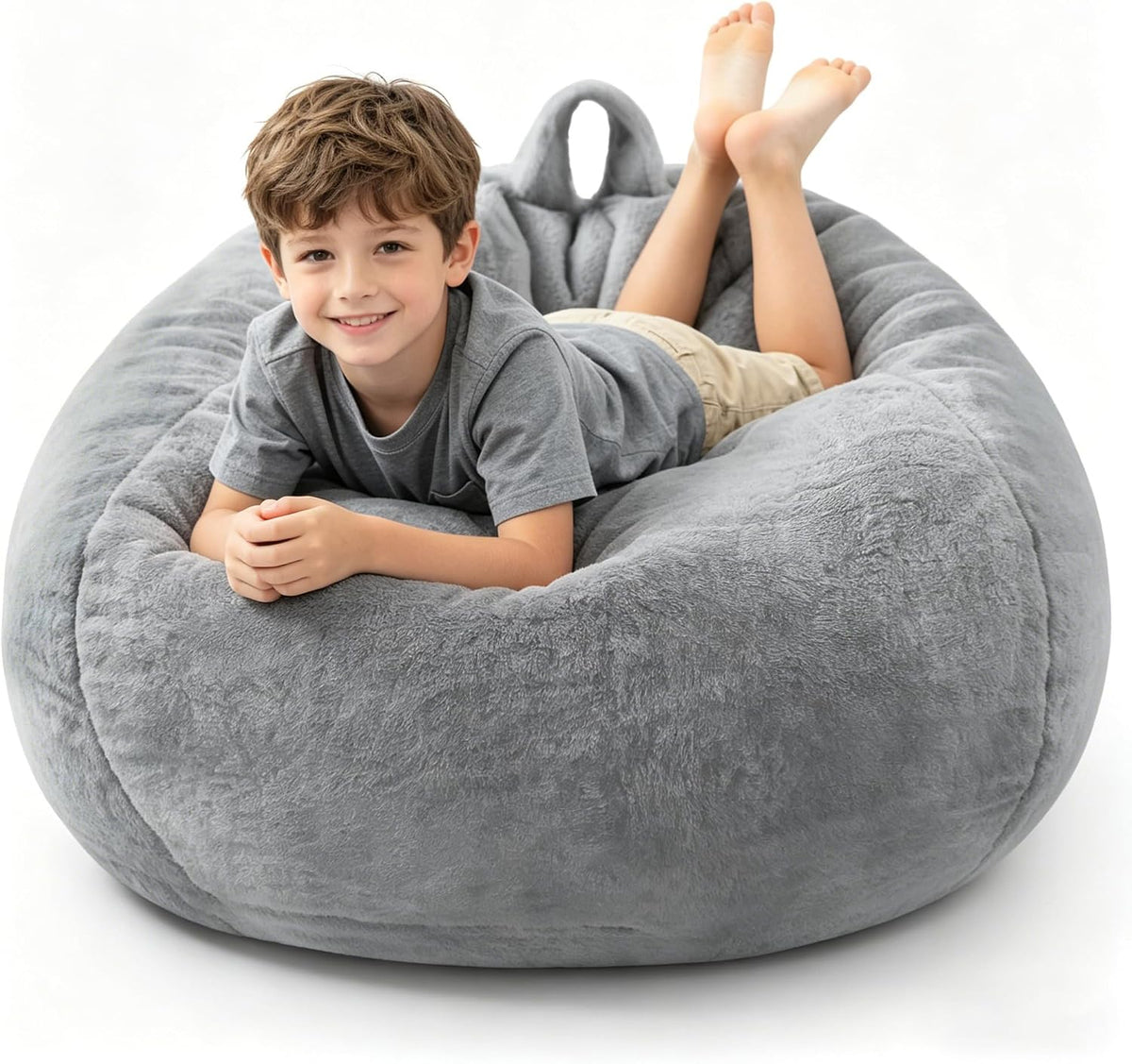 Grey Faux Fur Kids Bean Chair