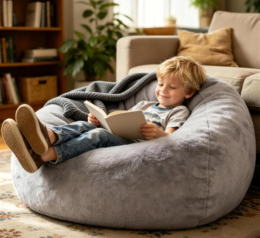 Grey Faux Fur Kids Bean Chair