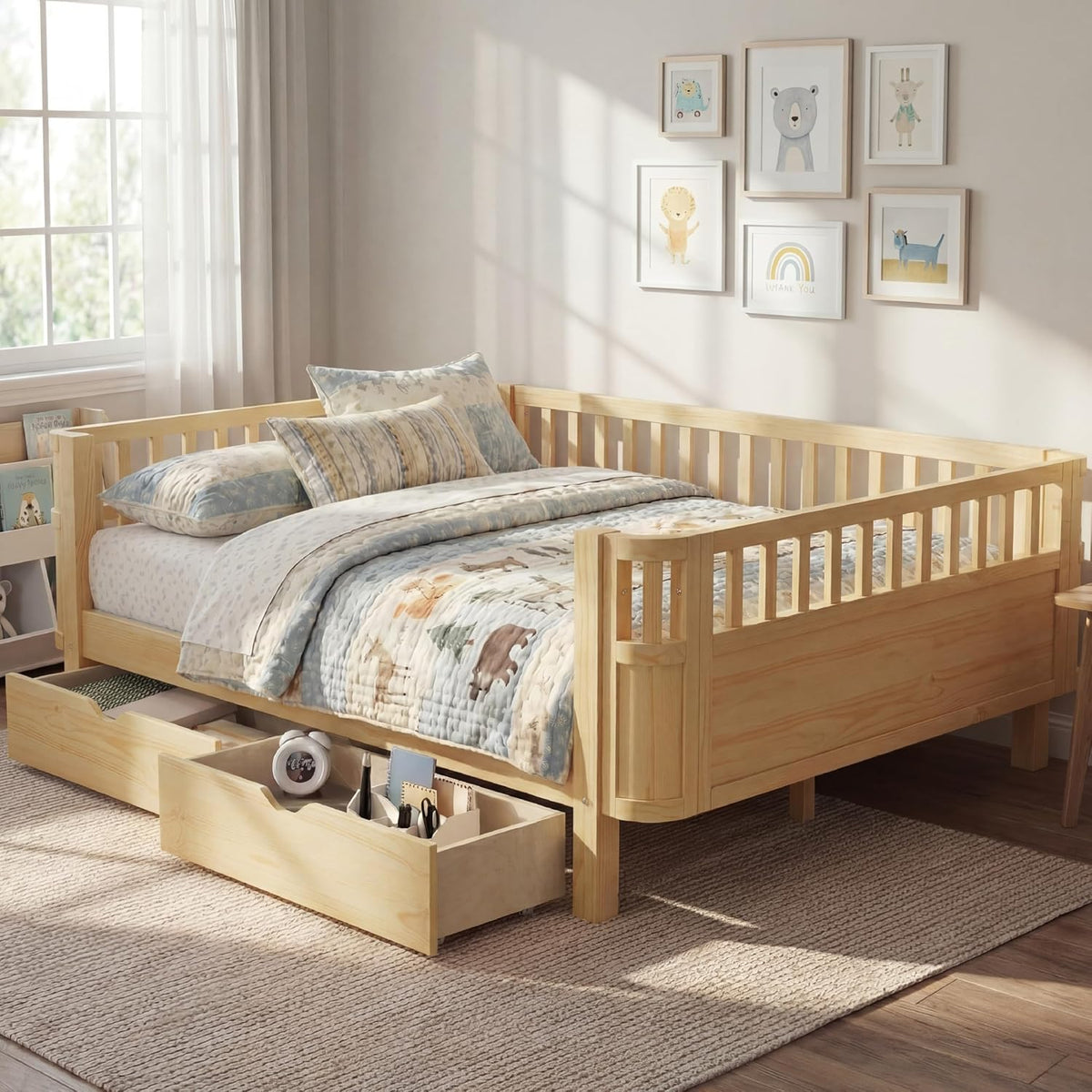Brown Rail Low Twin Wood Daybed