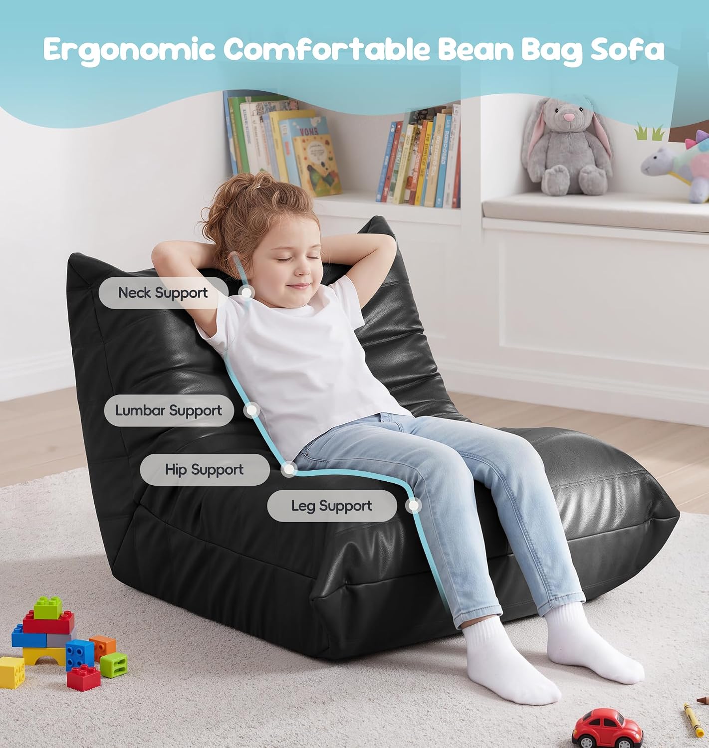 Black Leather Foam Bean Sofa
