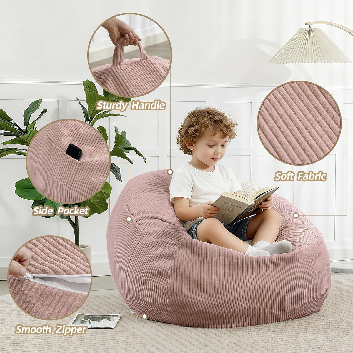 Pink Corduroy Foam Bean Chair