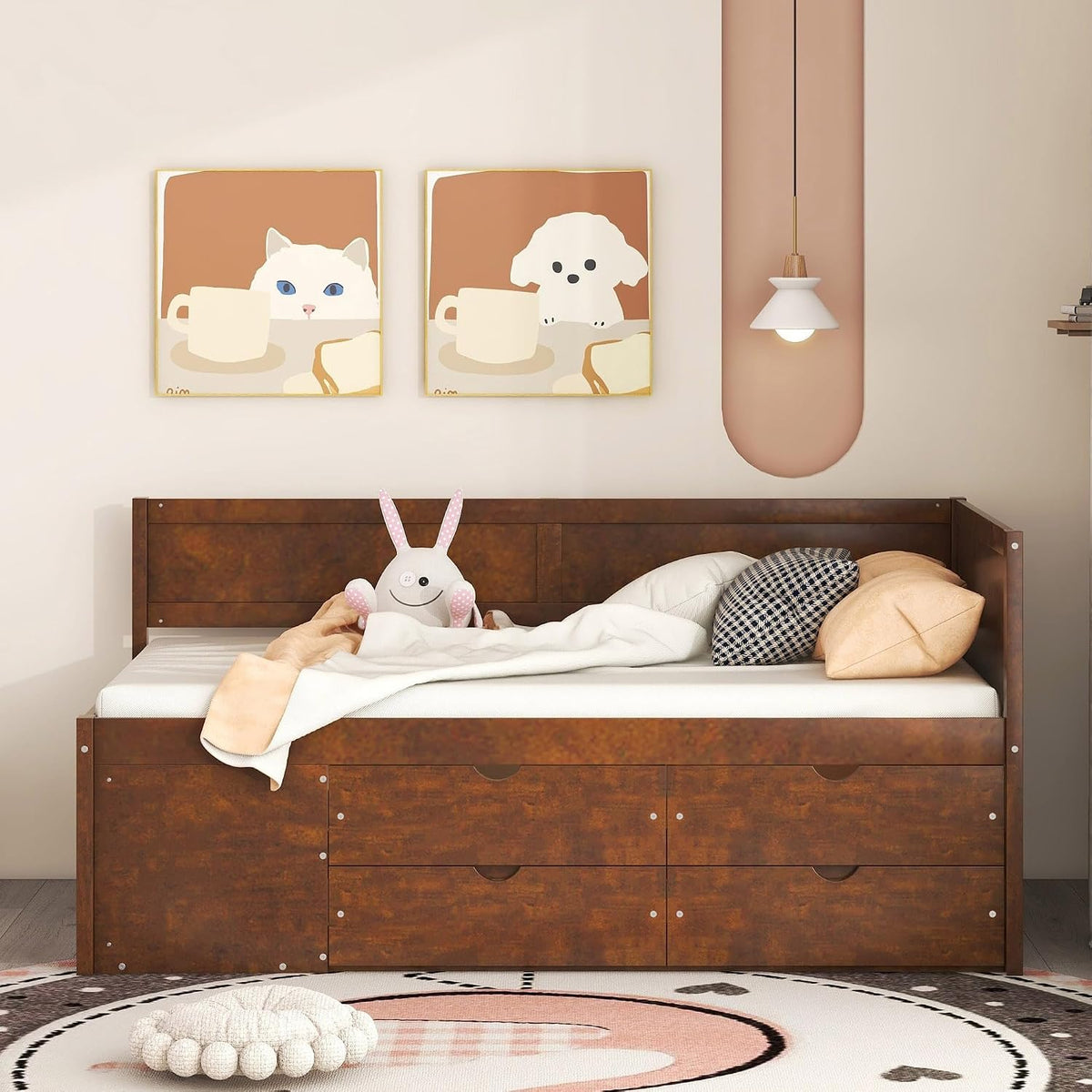 Walnut Storage Twin Wood Daybed