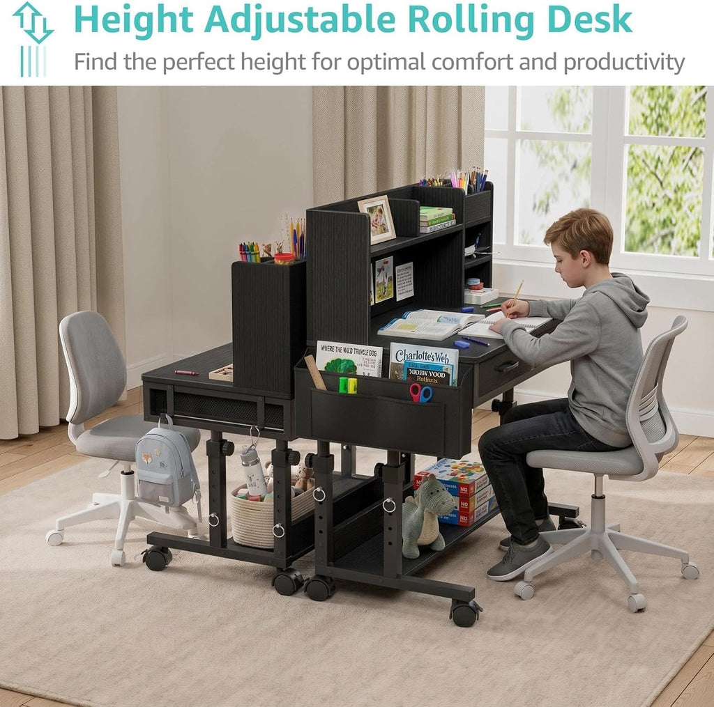 Black Rolling Adjustable Kids Desk