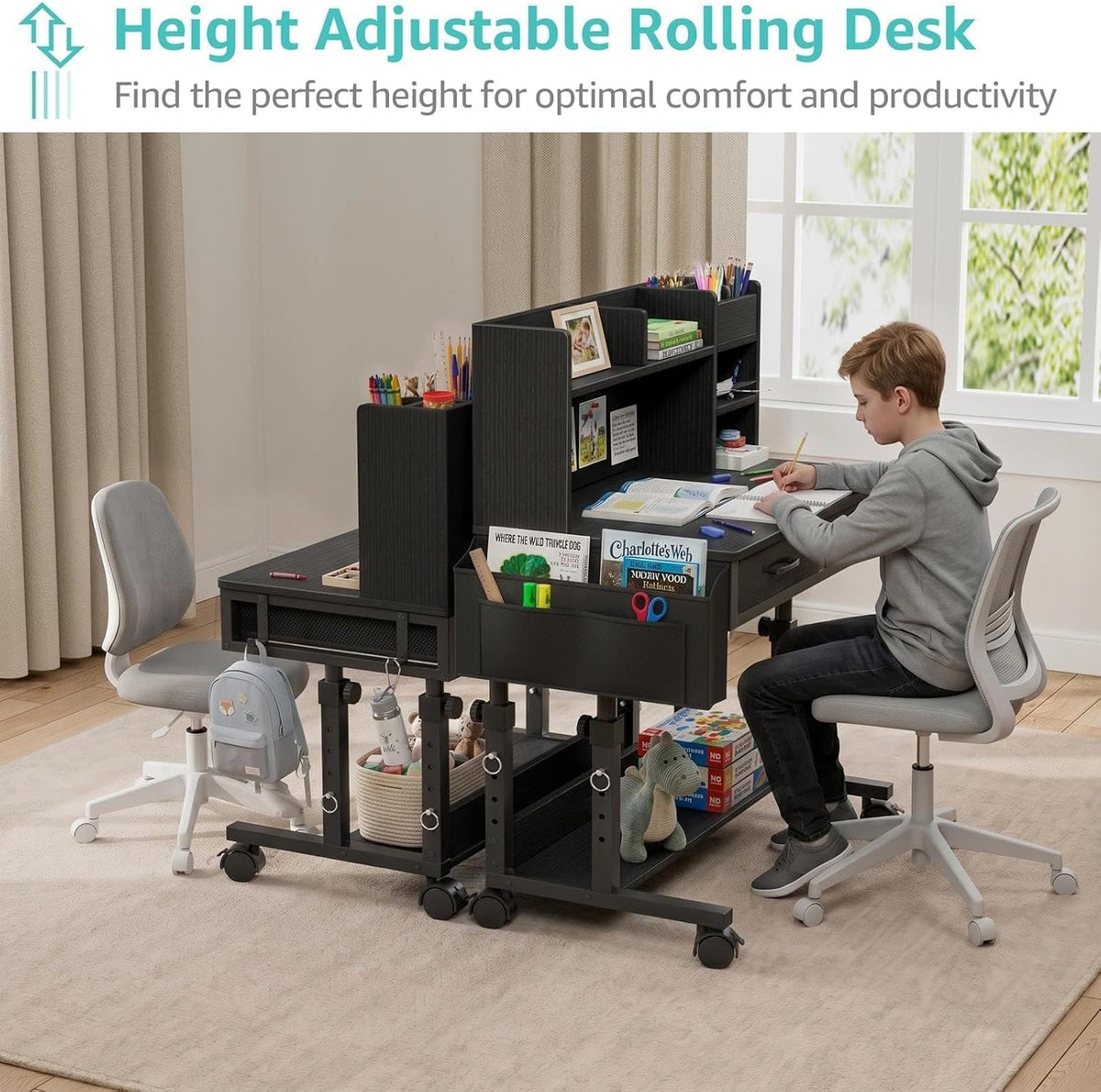 Black Rolling Adjustable Kids Desk