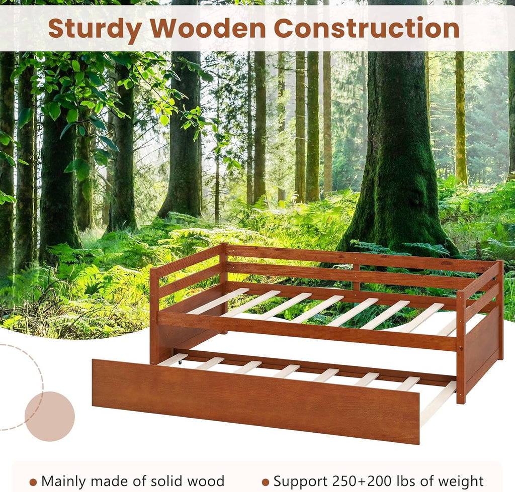 Walnut Wood Twin Trundle Daybed
