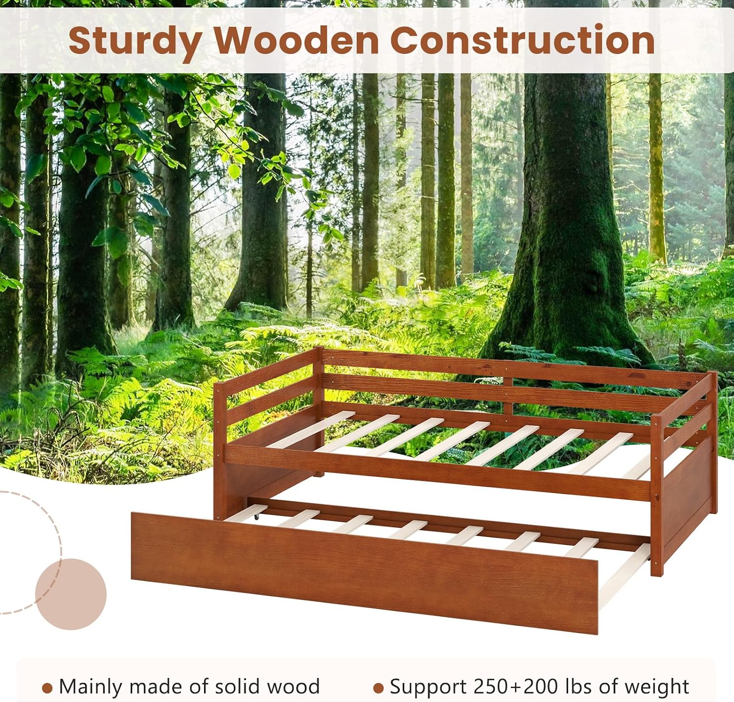 Walnut Wood Twin Trundle Daybed