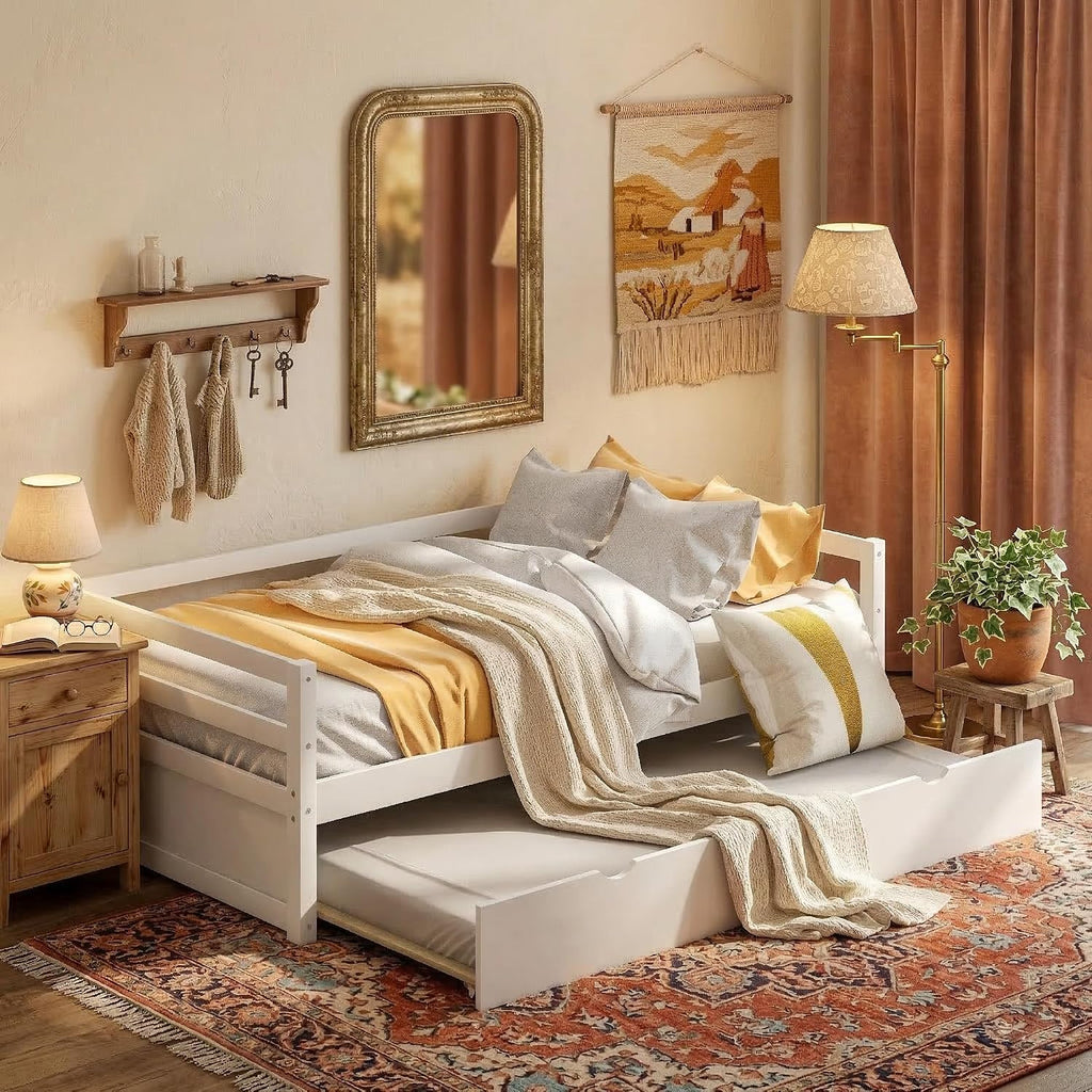 White Wood Twin Trundle Daybed