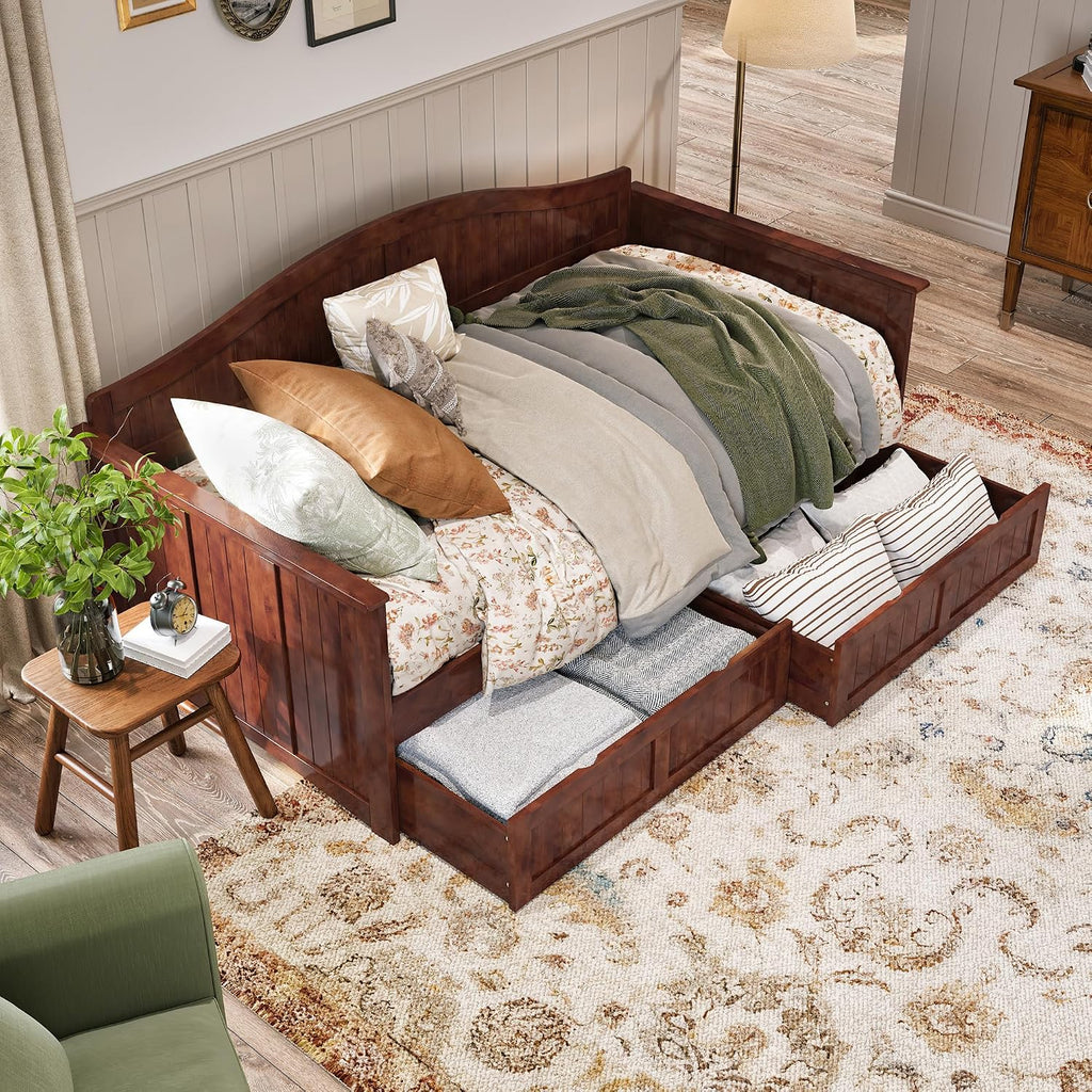 Walnut Storage Drawer Twin Daybed