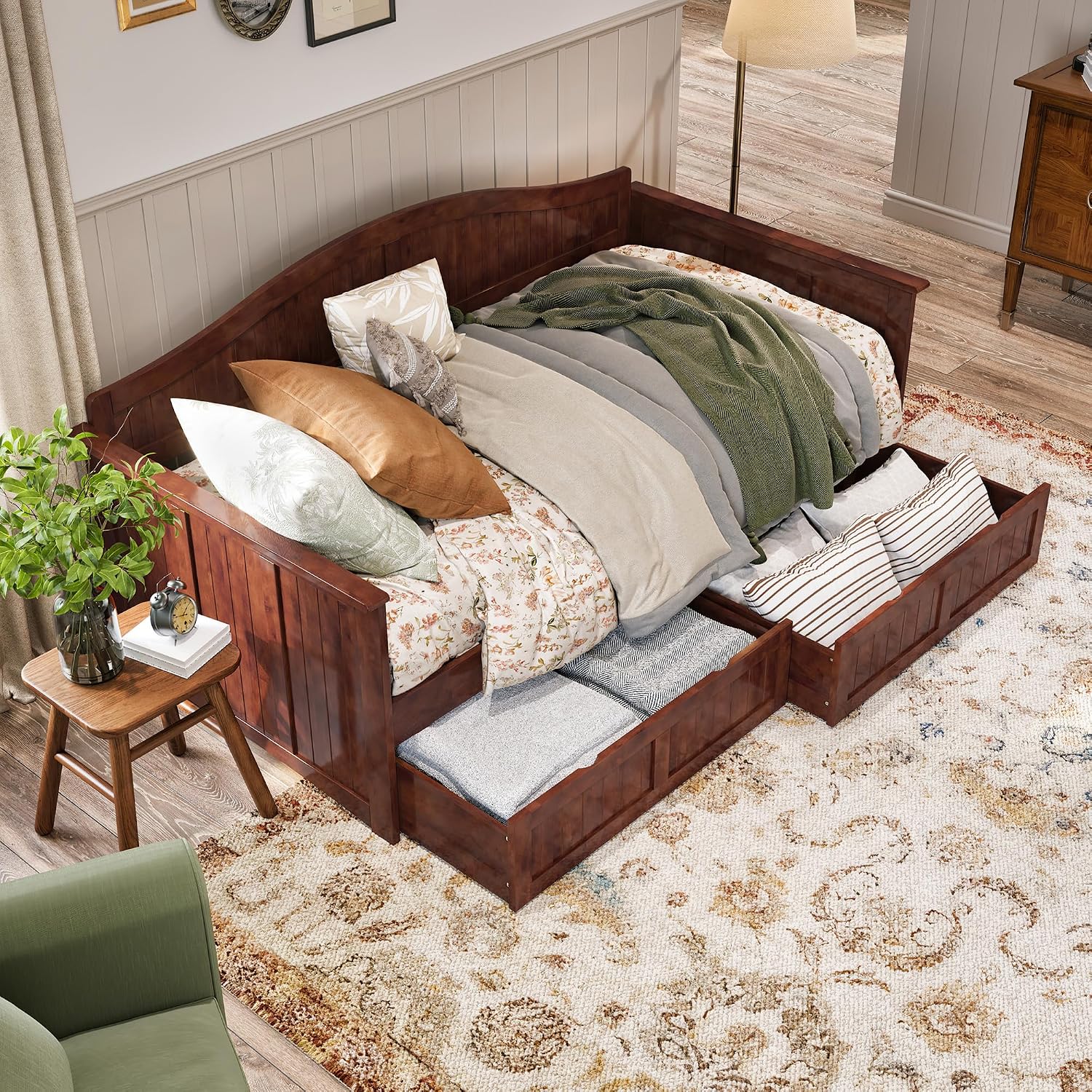 Walnut Storage Drawer Twin Daybed