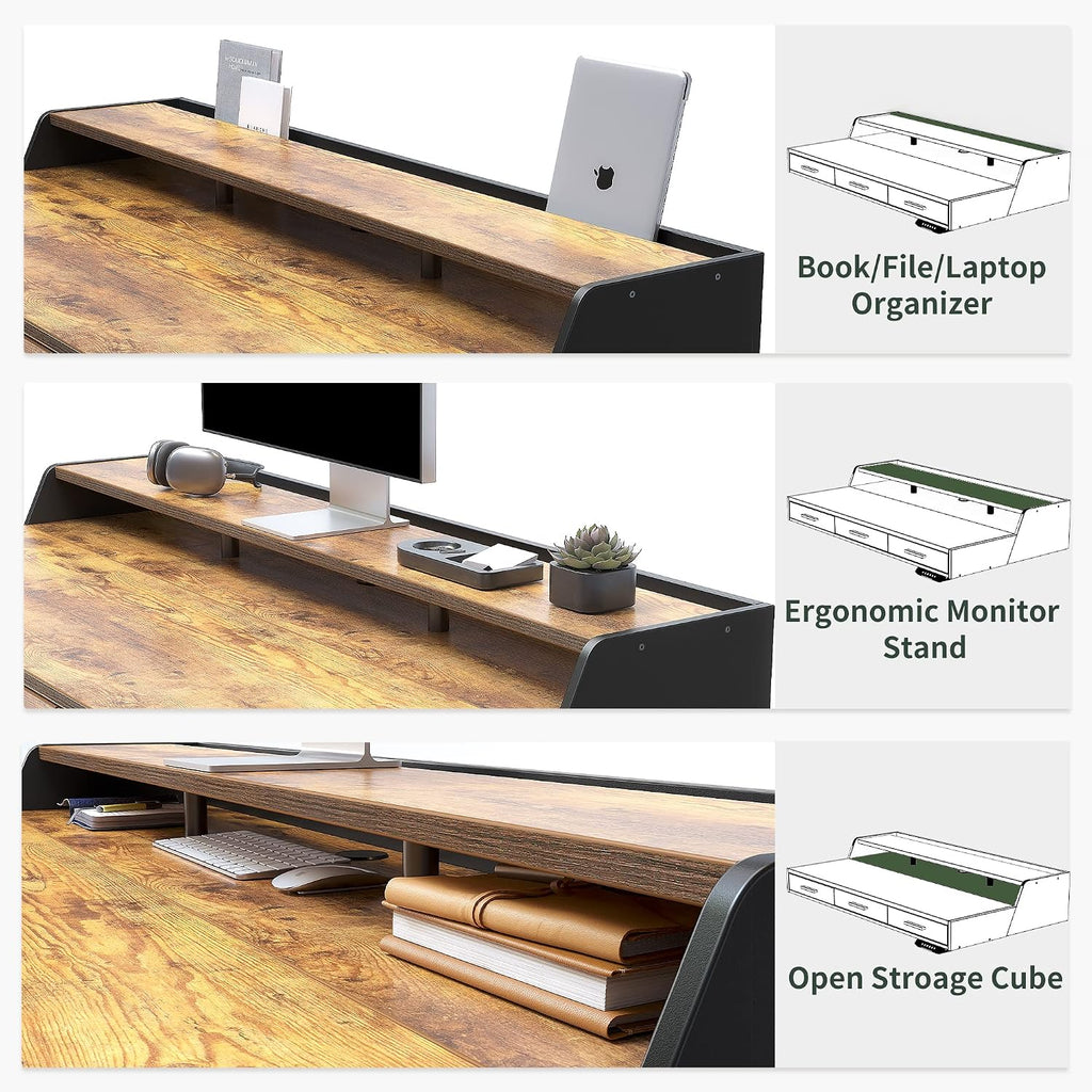 Brown Electric Drawer Standing Desk