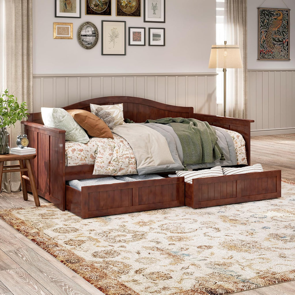 Walnut Storage Drawer Twin Daybed