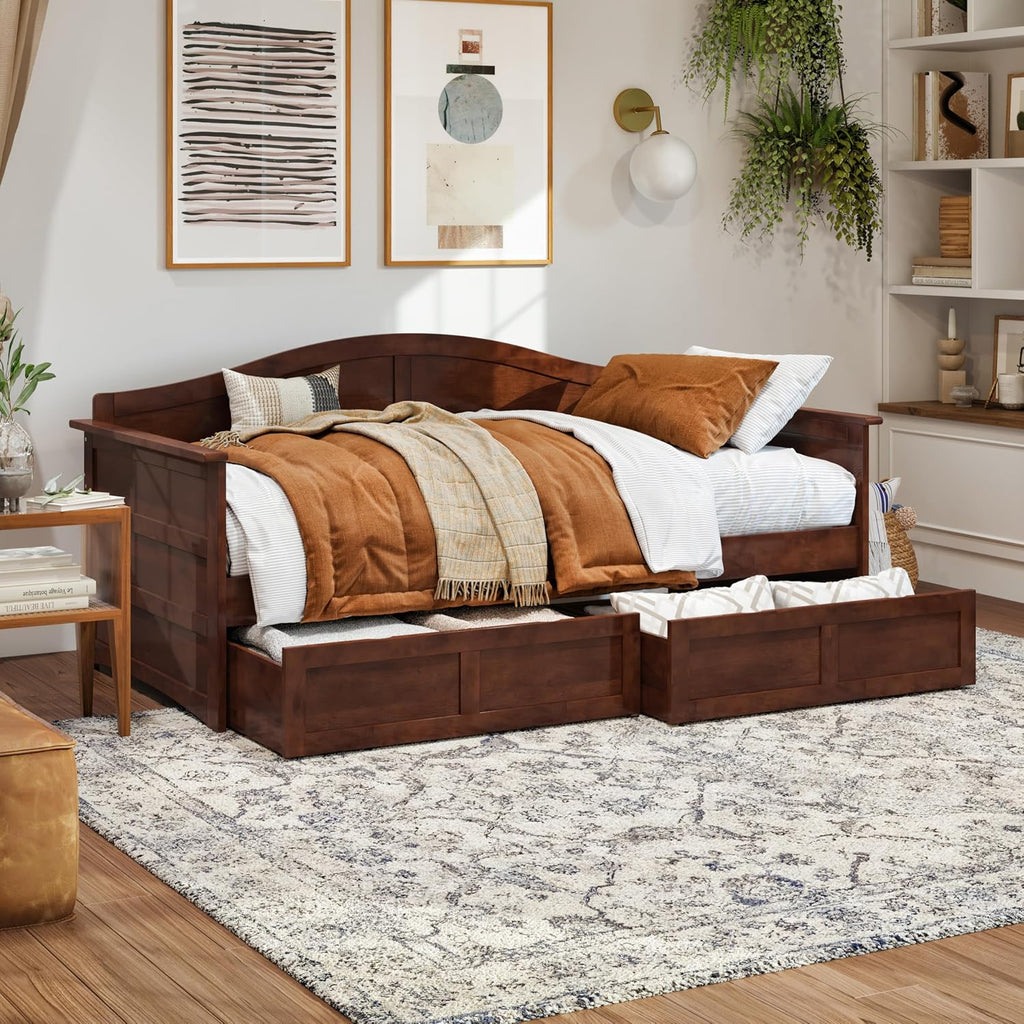 Walnut Drawer Storage Twin Daybed