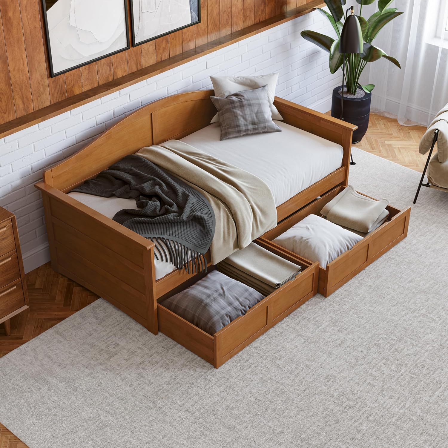 Toffee Wood Drawer Twin Daybed