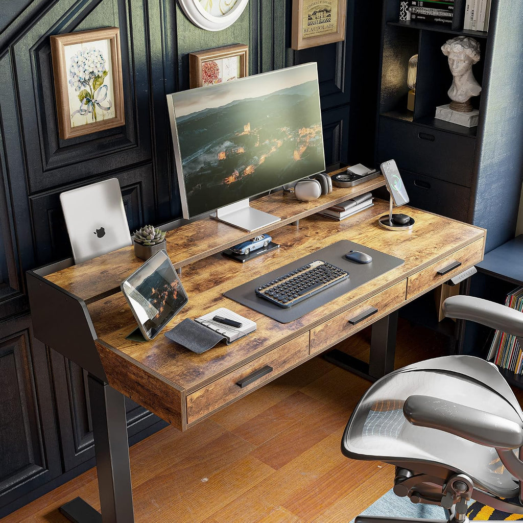 Brown Electric Drawer Standing Desk