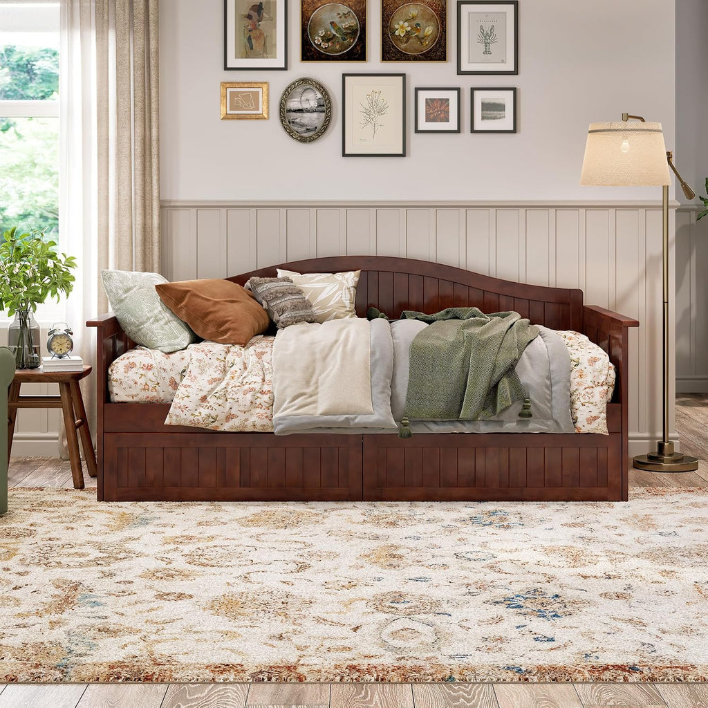Walnut Storage Drawer Twin Daybed