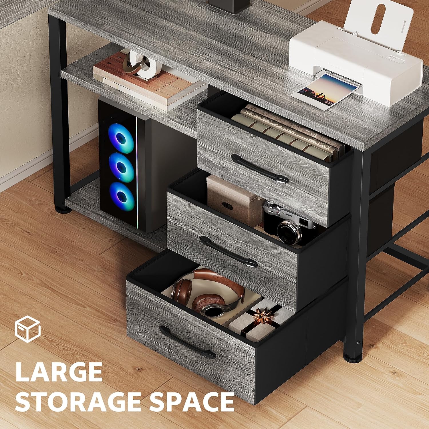 Grey L-Shaped Electric Standing Desk