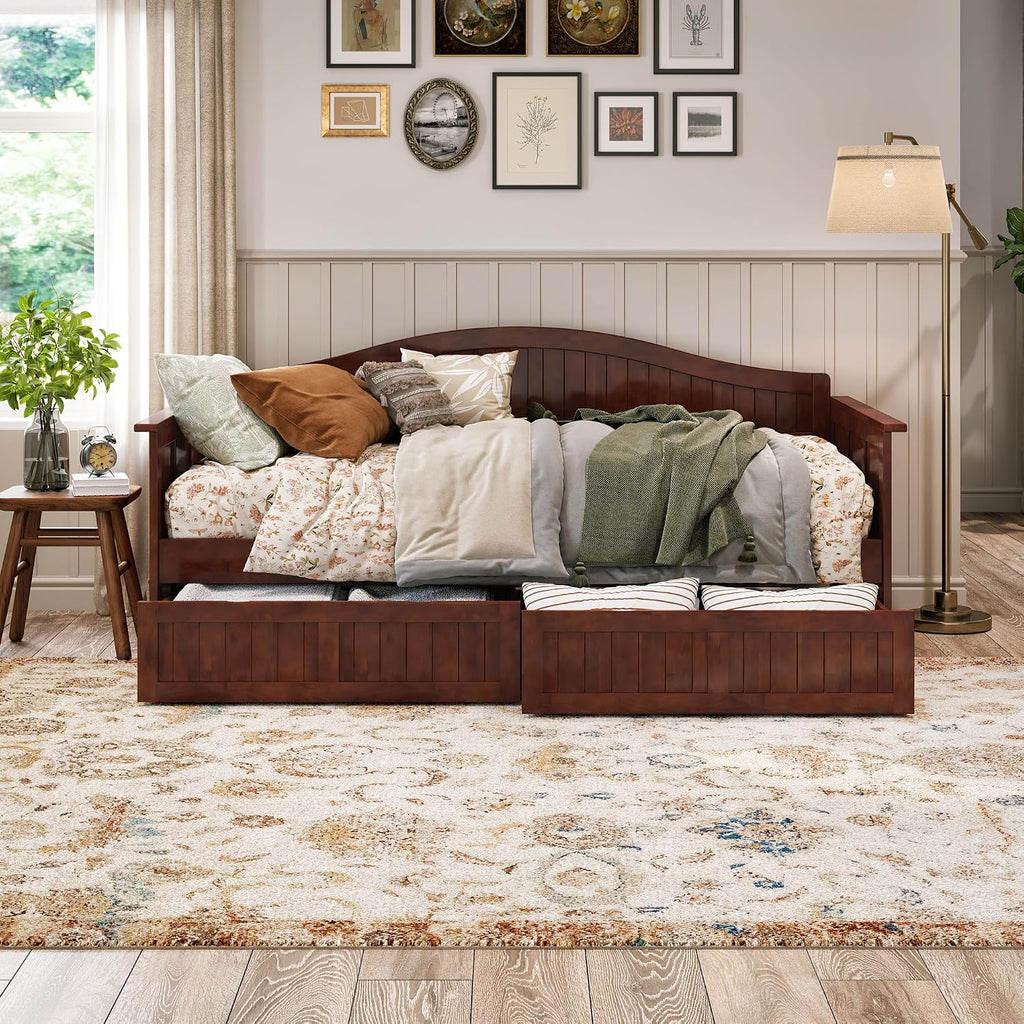 Walnut Storage Drawer Twin Daybed