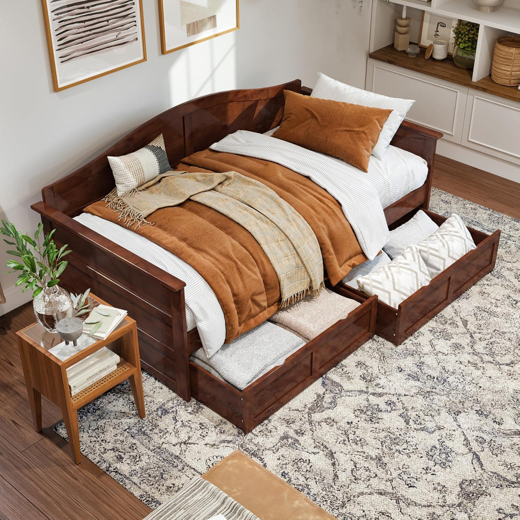 Walnut Drawer Storage Twin Daybed
